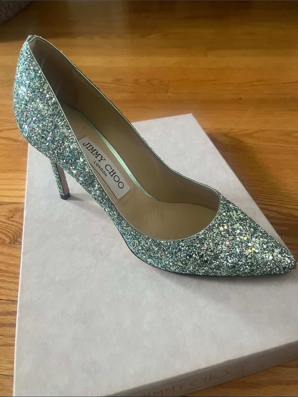 Jimmy Choo Mint Green Glitter Pointed-Toe Stiletto Pump